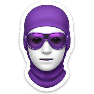 shirtless athletic man with white skin, wearing a purple balaclava face mask and purple sunglasses with black tinted lenses sticker