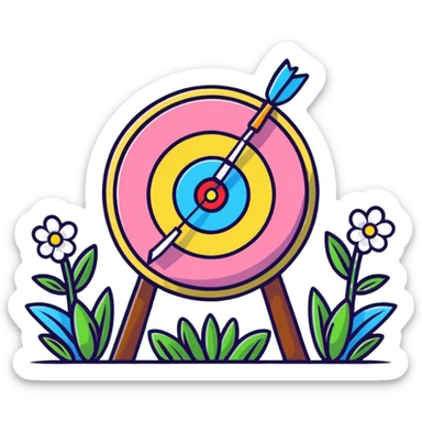Archery target with green grass and spring flowers sticker
