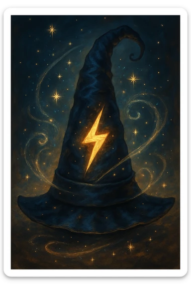 wizard hat with Harry Potter lightning bolt, magical, whimsical style sticker