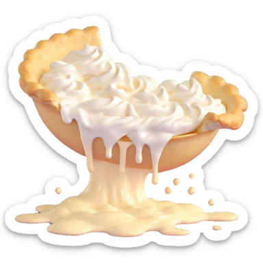 cream pie mid-splat, cream spreading out, crust breaking, playful, no background, same angle sticker