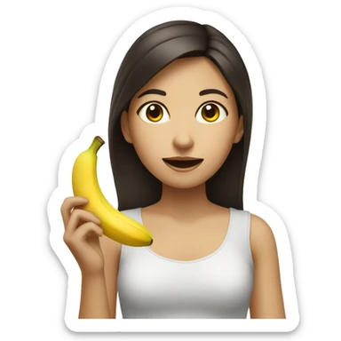 Brunette girl with Asian eyes eating a banana  sticker