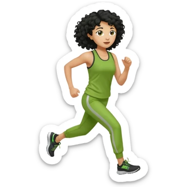 a woman with olive skin tone and curly black hair wearing green and jogging sticker
