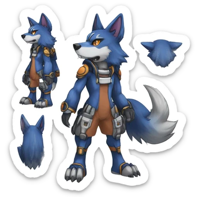  Cool Edgy Colorful Anthro War-Digimon-Fakemon-Wolf with edgy markings full body sticker
