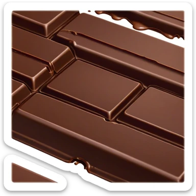 Cinematic silky dark chocolate bar, broken into perfect squares, rich cocoa tones, slightly melting edges, fine texture and decadent shine, warm golden highlights, tempting and rich. sticker