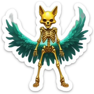 Melting Neon and gold Zombie skeleton fox with wings and prosthetic leg  sticker