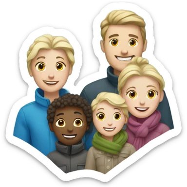 white family in snow with snow flakes sticker