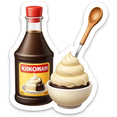 Kikkoman soy sauce bottle next to ice cream. sticker