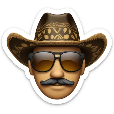 Sombrero vaquero negro con lentes de sol y bigote sticker