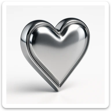 shiny chrome heart icon, highly reflective, metallic look sticker