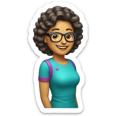 Mujer 50 años sonriente, con pelo ondulado y lentes sticker