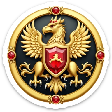Golden griffin crest / brosch in a circle with red gems and no background sticker