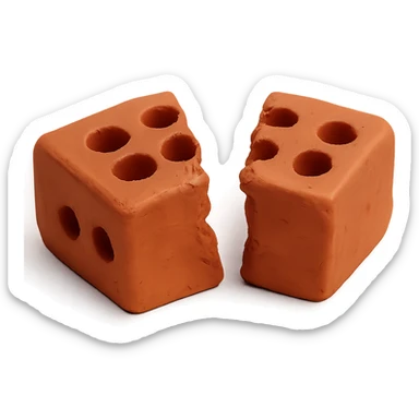 Make the clay brick broken in half with visible jagged edges, maintaining the claymation style, and remove the background. sticker