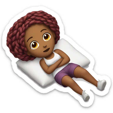 One Black woman laying on floor sick, with red braided hair full body sticker