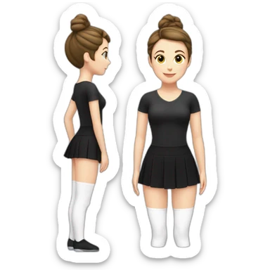 caucasian-curvy-figure skater girl short-black-skirt-back-and-front-views-long-white-socks sticker