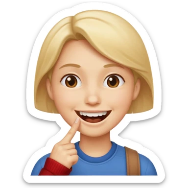 checky smile while biting finger and looking up sticker