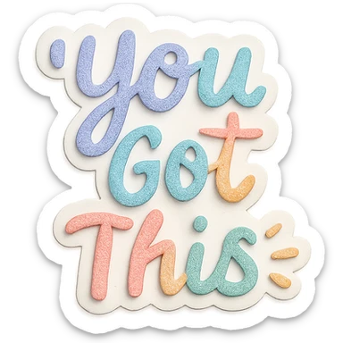 Soft pastel rainbow calligraphy "You Got This" inspirational quote, cute doodle sticker, gentle shadows, journaling style, transparent background sticker