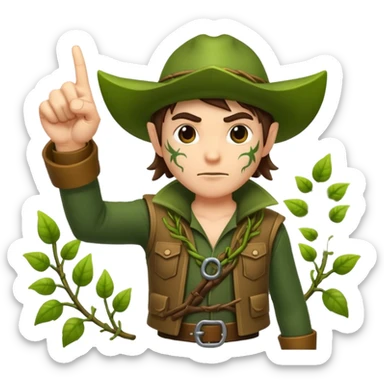 forest rogue character pointing finger guns made of vines sticker