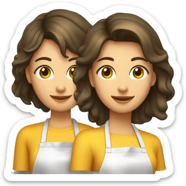 Traducime al inglés: 2 mujeres cocineras para un logotipo. La primera con el pelo corto oscuro y con rulos. La segunda con el pelo mediano dorado y con rulos. sticker