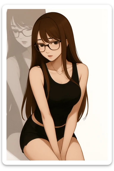 Change the hair color of the girl in the image to brown, keeping the same anime style and all other details unchanged. Maintain the anime style as in the original image. sticker