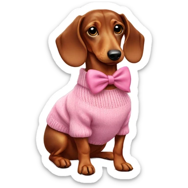 Daschund in pink sweater and bow sticker
