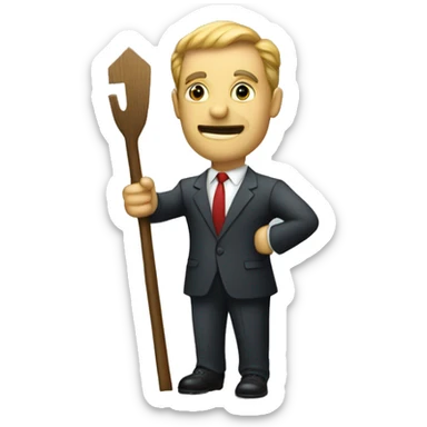 a businessman holding a stake in his hand ( a paradoy of the word stakeholder sticker