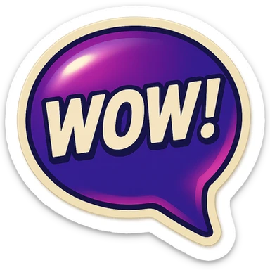 Purple bubble with white text saying "WOW!" sticker