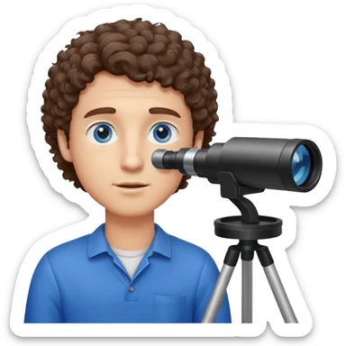 Guy with short curly brown hair and blue eyes looking through a telescope  sticker