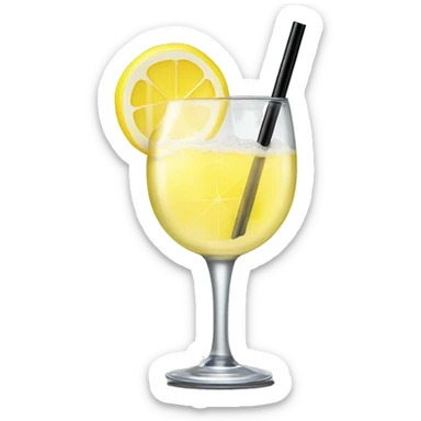 clear short glass with super light yellow bubbly liquid in it with a lemon garnish and salt around the rim with a little black straw sticker