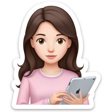 Brunette long hair lady with light pink clothes holding and iPad sticker