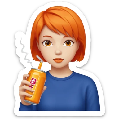 orange short hair girl sipping energy drink sticker