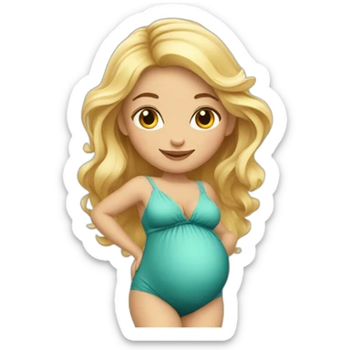 adorable pregnant blond full body women with beach-wave-hair sticker
