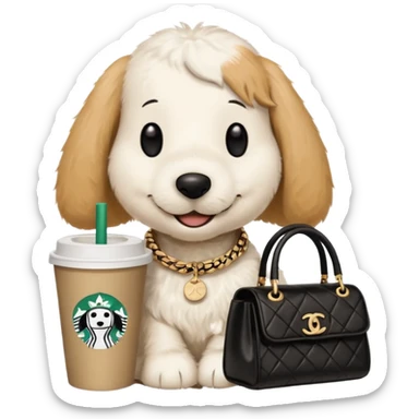 snoopy in a desk with starbucks and his chanel purse sticker