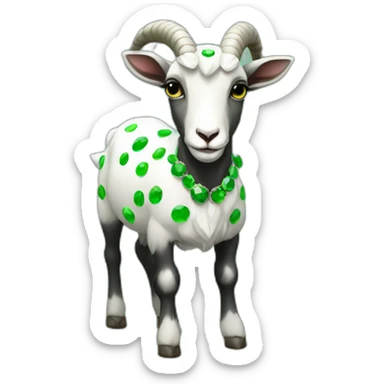 full body goat with diamond crown, colors black with dots greens sticker
