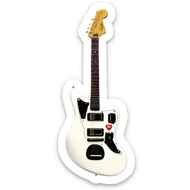 a olympic white jazzmaster model guitar with tortoise shield sticker