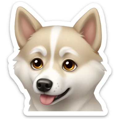 A white and beige pomsky dog with black eyes sticker