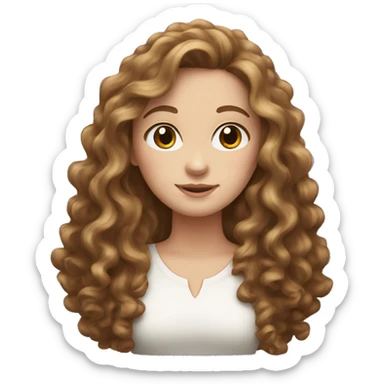 white girl with long brown curly hair sticker