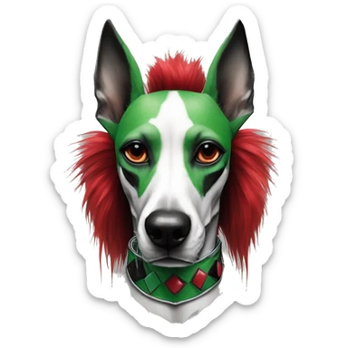 Edgy Punk dog spiked collar tattoos Green gray black red punk dog Harley Quinn as a dog mime clown harlequin facepaint tattoos punk lurcher surrealism  sticker