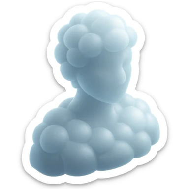 A person from the shoulders up, entirely composed of white fluffy, convex clouds sticker