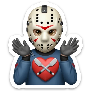 Jason Voorhees, looking cute, making a heart with his hands sticker