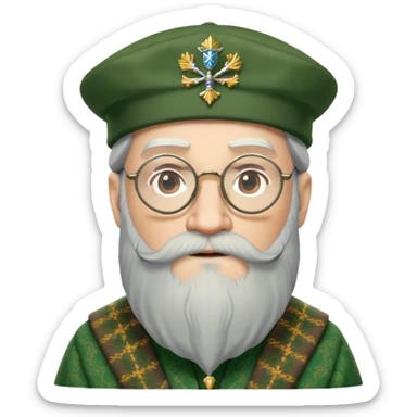 Dumbledore wear green scotland Tam o'shanter cap with decorative patterns, wear glasses, very long beard sticker
