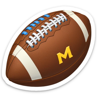 American football with blue and yellow M sticker