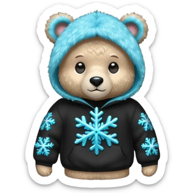 Glitter bear with cyan snowflake black sweatshirt sticker