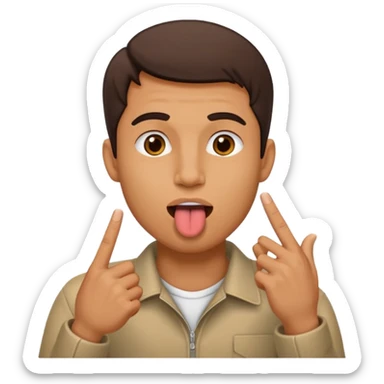 Man making v shape with fingers to mouth and tongue sticking out of mouth sticker