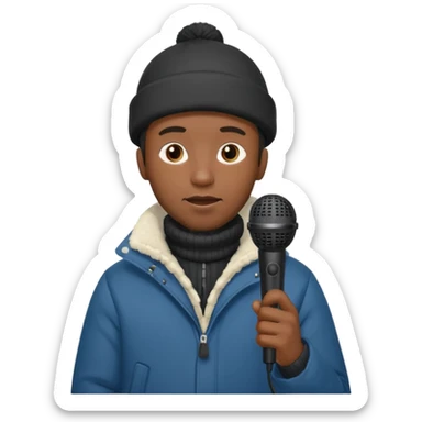 black man with winter clothes holding microphone sticker