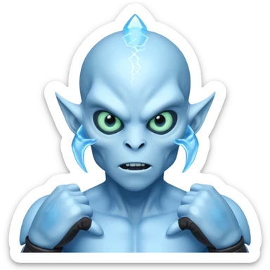 ice alien MMA fighter portrait, head and shoulders only, icy blue skin, frost aura, glowing cold eyes, combat gloves, 3D cartoon, mobile game icon style, clean background, no text, no watermark
 sticker