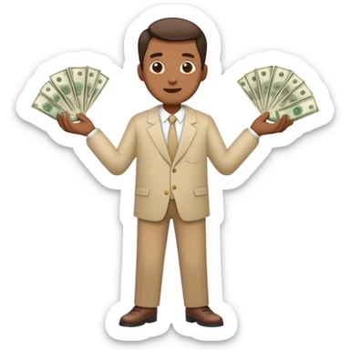 greedy standing man wqith money in his both hands full body sticker