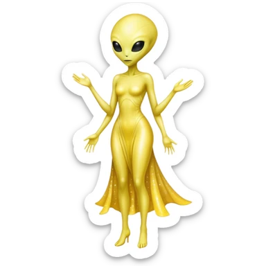 white alien woman, full body in jellow  dress sticker