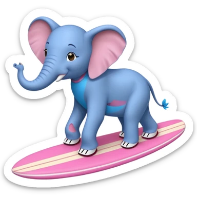 A blue elephant riding a pink surfboard wearing Nike sneakers sticker