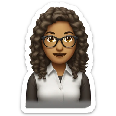 Mujer pelo lacio castaño oscuro con gafas ,pestañas voluminosas  sticker