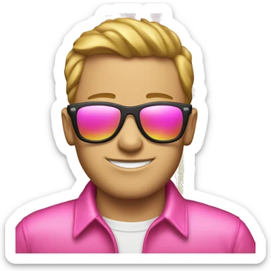 Gay Ryan Rivel with pride flag wearing pink with sunglasses sticker